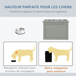 Gamelles chiens surélevées gamelle double chien chat Porte-gamelles surélevé dim. 60L x 30l x 41H cm 2 gamelles 2L poignées coffre bois gris