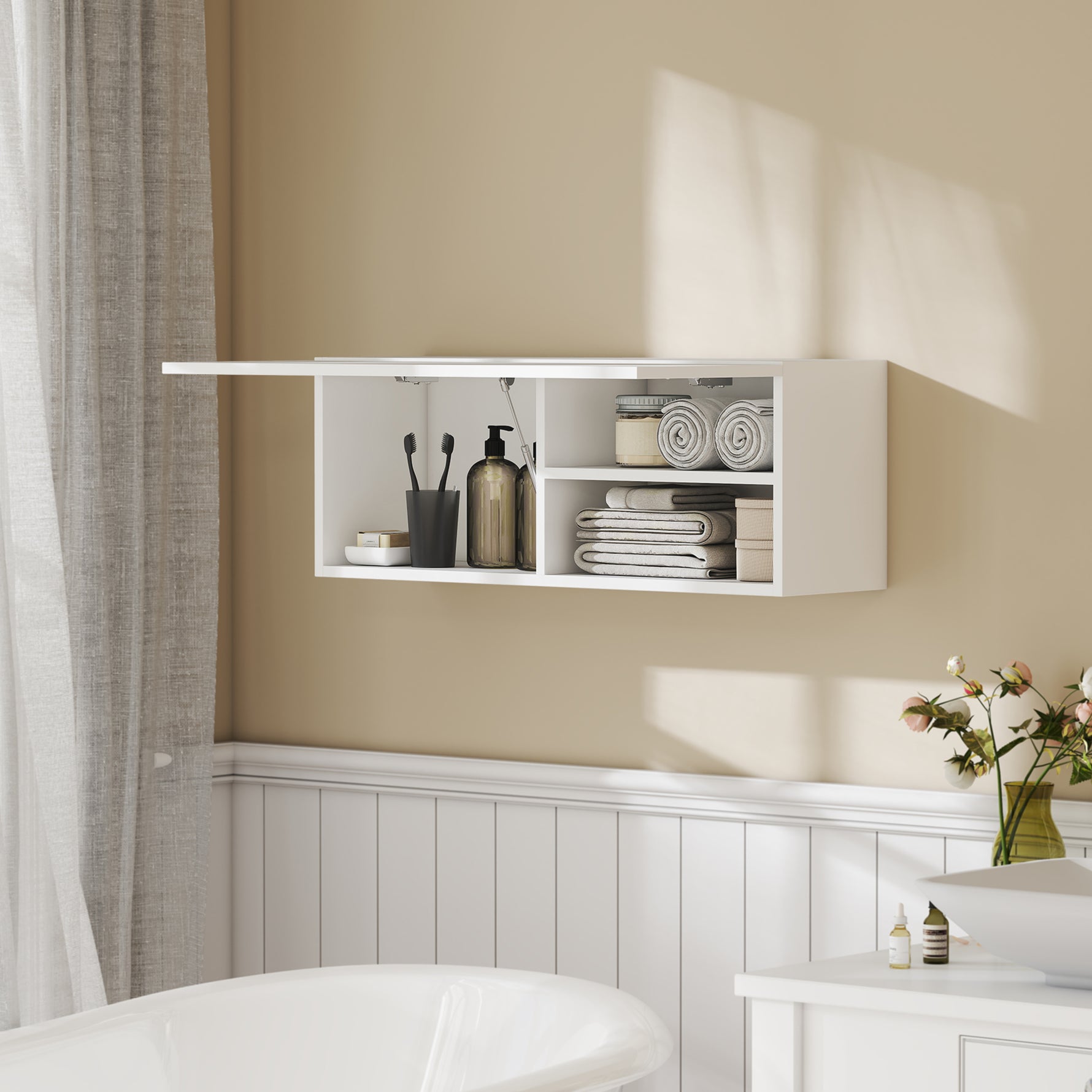 Armoire murale de salle de bain, meuble de rangement suspendu avec porte à charnières, 80 x 25 x 30 cm, blanc