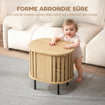 Table d'appoint ovale bout de canapé rangement ouvert pieds en acier design à lattes 50x39x50cm effet bois naturel