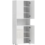 Buffet haut cuisine, armoire de cuisine, 4 portes à fermeture douce et étagères réglables, 68x34x180cm, blanc brillant