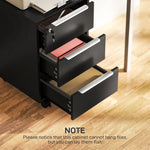 Caisson de bureau à roulettes avec 3 tiroirs et serrure, meuble rangement bureau sur roulettes, 40 x 40 x 63,5 cm, noir