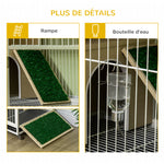 Cage à lapin clapier sur roulettes toit ouvrant plates-formes avec plateau amovible 78 x 52,5 x 76,5 cm naturel