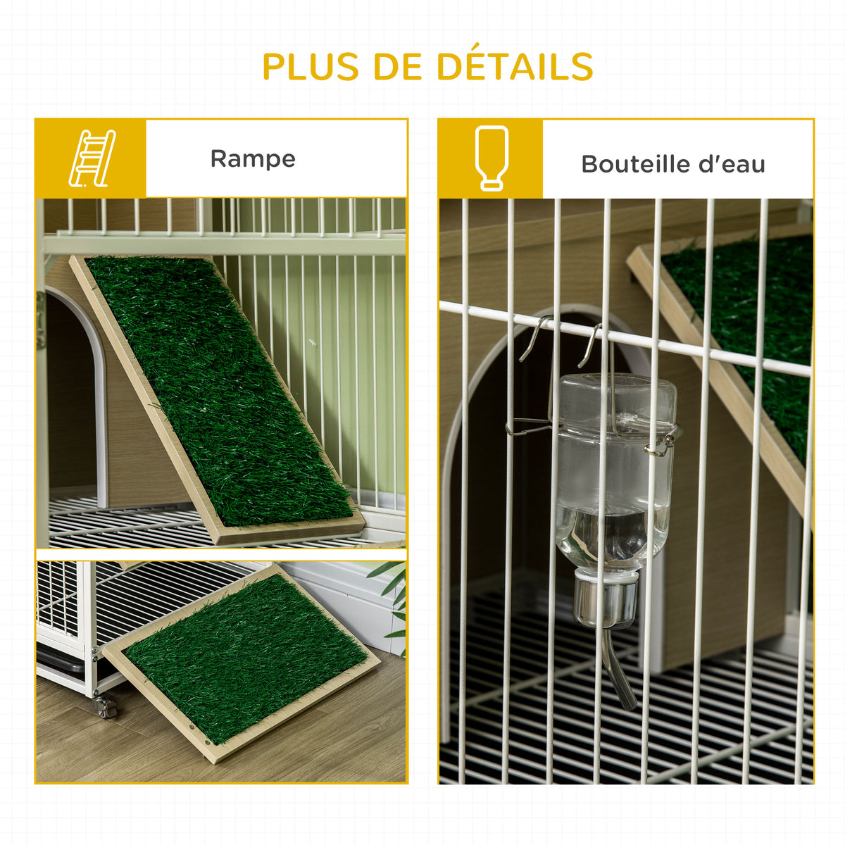 Cage à lapin clapier sur roulettes toit ouvrant plates-formes avec plateau amovible 78 x 52,5 x 76,5 cm naturel
