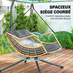 Fauteuil suspendu en résine tressée avec support, chaise suspendue, coussin, attache de sécurité, hauteur réglable, gris
