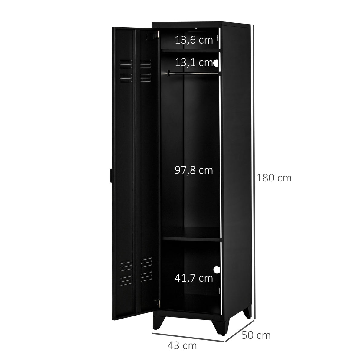 Armoire de Rangement compacte en métal casier style industriel avec 3 étagères, 1 tringle 43L x 50l x 180H cm