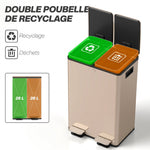 Poubelle de cuisine 2 compartiments de 2 x 28L, acier inoxydable, couvercle à fermeture douce, 45,8x36x67,6cm, or