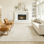 Tapis salon 200 x 140 cm, tapis à poils épais géométrique, moelleux et antidérapant, crème