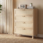 Commode 4 tiroirs cannage en rotin dim. 80L x 40l x 103H cm MDF Aspect Bois Clair