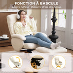 Fauteuil relax avec repose-pied fauteuil de relaxation pivotant 360° dossier inclinable charge 120 Kg crème