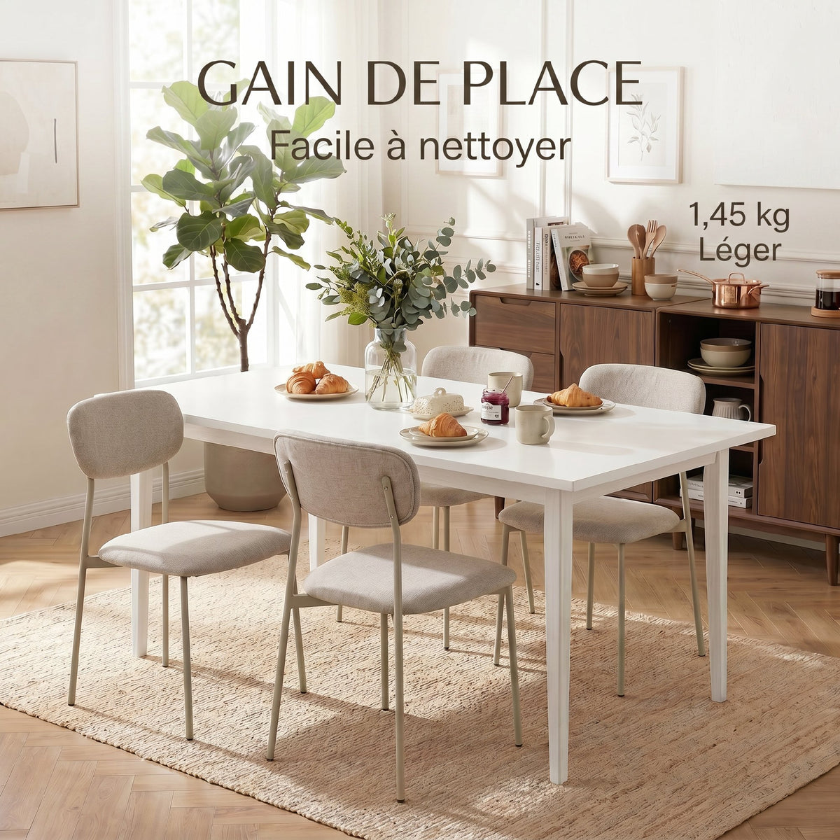 Lot de 2 chaises de salle à manger modernes, chaises de cuisine empilables en tissu effet lin, marron clair