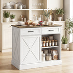 Îlot central cuisine, buffet cuisine, meuble de rangement avec 2 tiroirs 2 portes coulissantes, étagère réglable, blanc