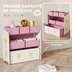 Meuble rangement enfant à 3 niveaux, étagère de rangement pour jouets enfants avec 6 boîtes en tissu amovibles, rose