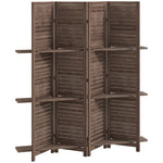 Paravent intérieur en bois 4 panneaux 160 x 170 cm, séparateur de pièce pliable avec 3 étagères, noyer