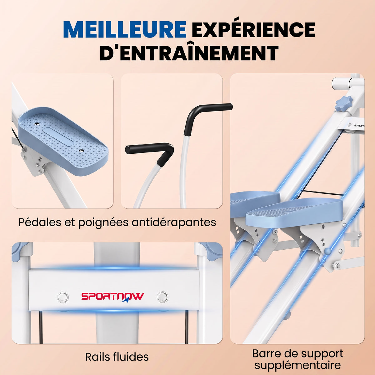 Stepper d'Escalier Pliable, Hauteur Réglable, Écran LCD, Pédales Réglables, Charge 100 kg, 85 x 80 x 142 cm, Blanc