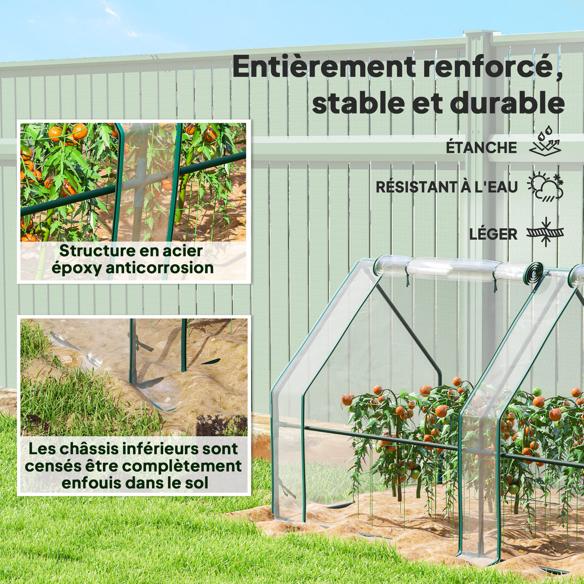 Mini Serre de Jardin mini serre tunnel 4 fenêtres avec Zip enroulables Acier PE 140 g/m² Anti-UV 360x90x90cm Transparent