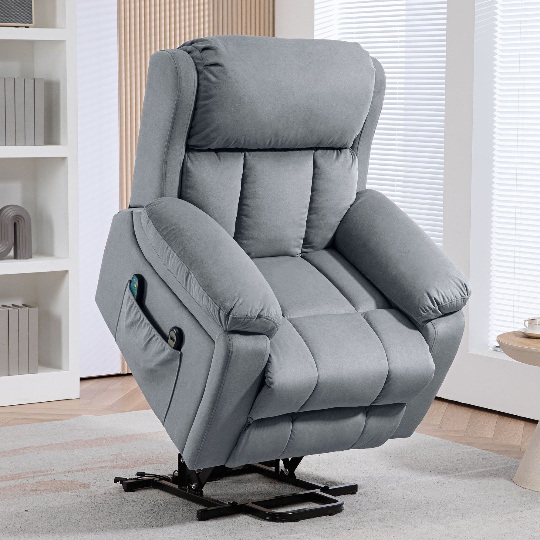 Fauteuil releveur électrique avec fonction massage et chaleur inclinaison réglable revêtement synthétique tissu gris