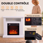 Cheminée Électrique 1800 W, Effet Flamme à 3 Niveaux de Luminosité, Fausse Cheminée avec Manteau, Effet Bois Blanc