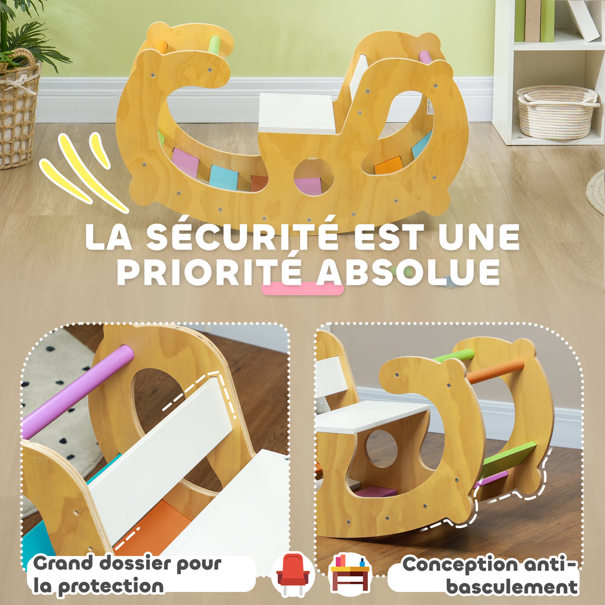 2 en 1 Arche escalade enfants 18 à 48 mois, chaise à bascule arc-en-ciel pour garçons & filles, tout-petits
