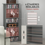 Rangements pour CD et DVD avec 8 compartiments et 6 étagères réglables, capacité max. 360 CD/185 DVD et Blu-ray, gris