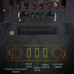 Cheminée électrique radiateur Imitation Flamme avec luminosité et réglable 925 W / 1850 W Porte métal Verre trempé Noir