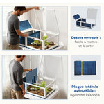 Maison enclos cage habitat pour petit animal tortues avec 2 espaces 91 x 60,5 x 32 cm bois massif bleu