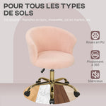 Chaise de bureau, fauteuil de bureau ergonomique réglable en hauteur, siège pivotante, piètement en acier, rose
