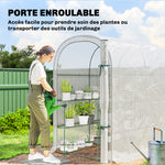 Serre de jardin avec étagères, 123x187x189cm, petite serre avec porte enroulable, bâche PE haute densité 140 g/m², blanc