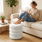 Poggiapiedi da soggiorno, sgabello ottomano rotondo imbottito in tessuto Teddy, per camera da letto, ingresso, Ø 40 x 45 cm, bianco