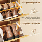 Meuble à chaussures 14 paires, armoire à chaussures 3 tiroirs rabattables, étagères réglables 69x29x119,8cm bois naturel