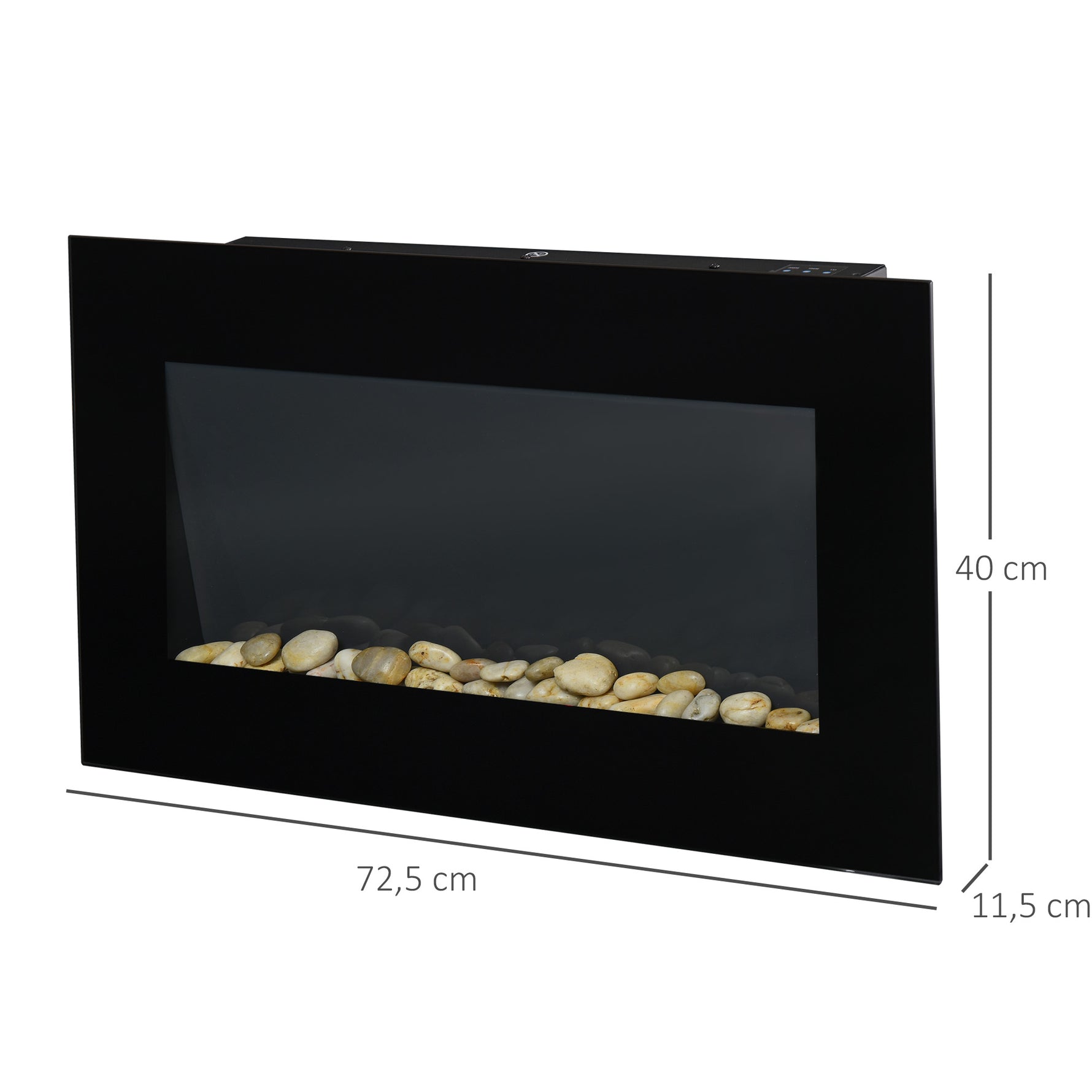 Cheminée électrique murale 1000/2000 W, cheminée décorative avec effet flamme 7 couleurs réglables, 72,5x11,5x40cm, noir