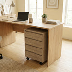 Caisson de bureau rangement bureau sur roulettes 4 tiroirs coulissants en bois aspect bois marron