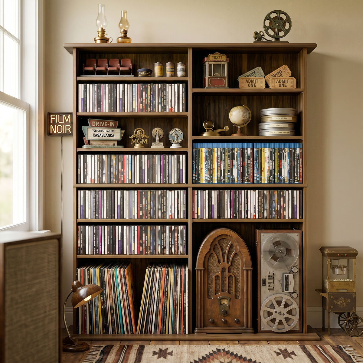 Rangements pour CD et DVD avec 16 compartiments et 12 étagères réglables capacité max. 720 CD/396 DVD et Blu-ray noyer