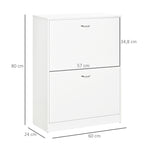 Armoire à Chaussures Meuble à Chaussures dim. 60L x 24l x 80H cm 2 Portes abattantes Blanc