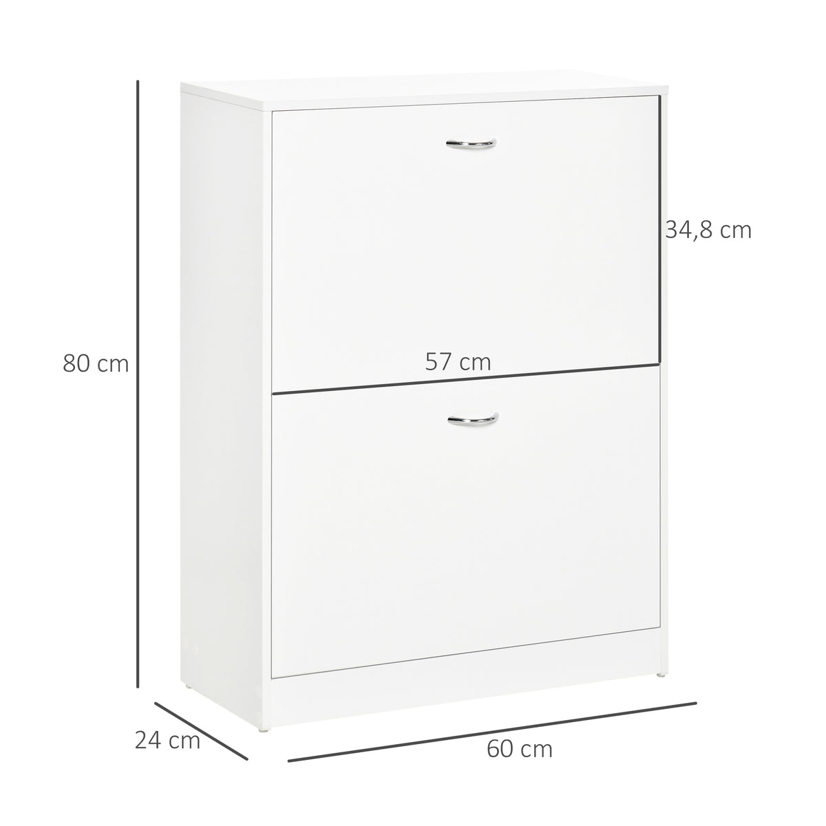 Armoire à Chaussures Meuble à Chaussures dim. 60L x 24l x 80H cm 2 Portes abattantes Blanc