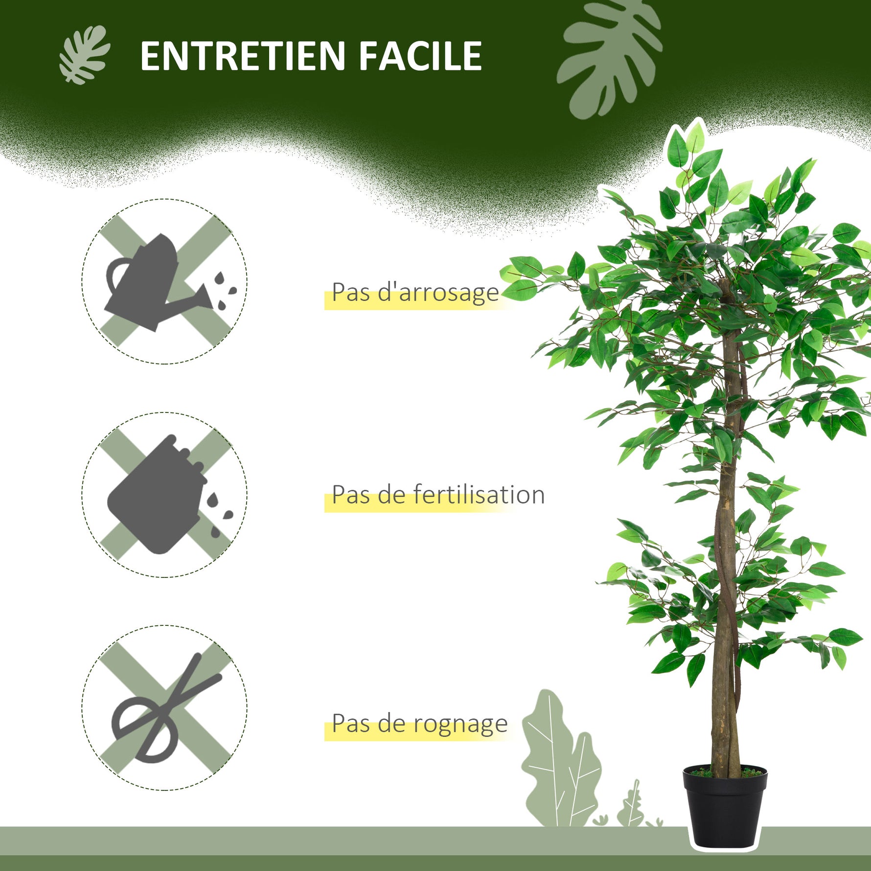 Arbre Artificiel Plante Artificiel ficus Hauteur 1,2 m Tronc Branches Liane Lichen Feuilles Grand réalisme Pot