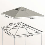 Toile de rechange pour pavillon tonnelle tente toit de remplacement gazebo de jardin polyester 180 g/m² 3 x 3 m gris