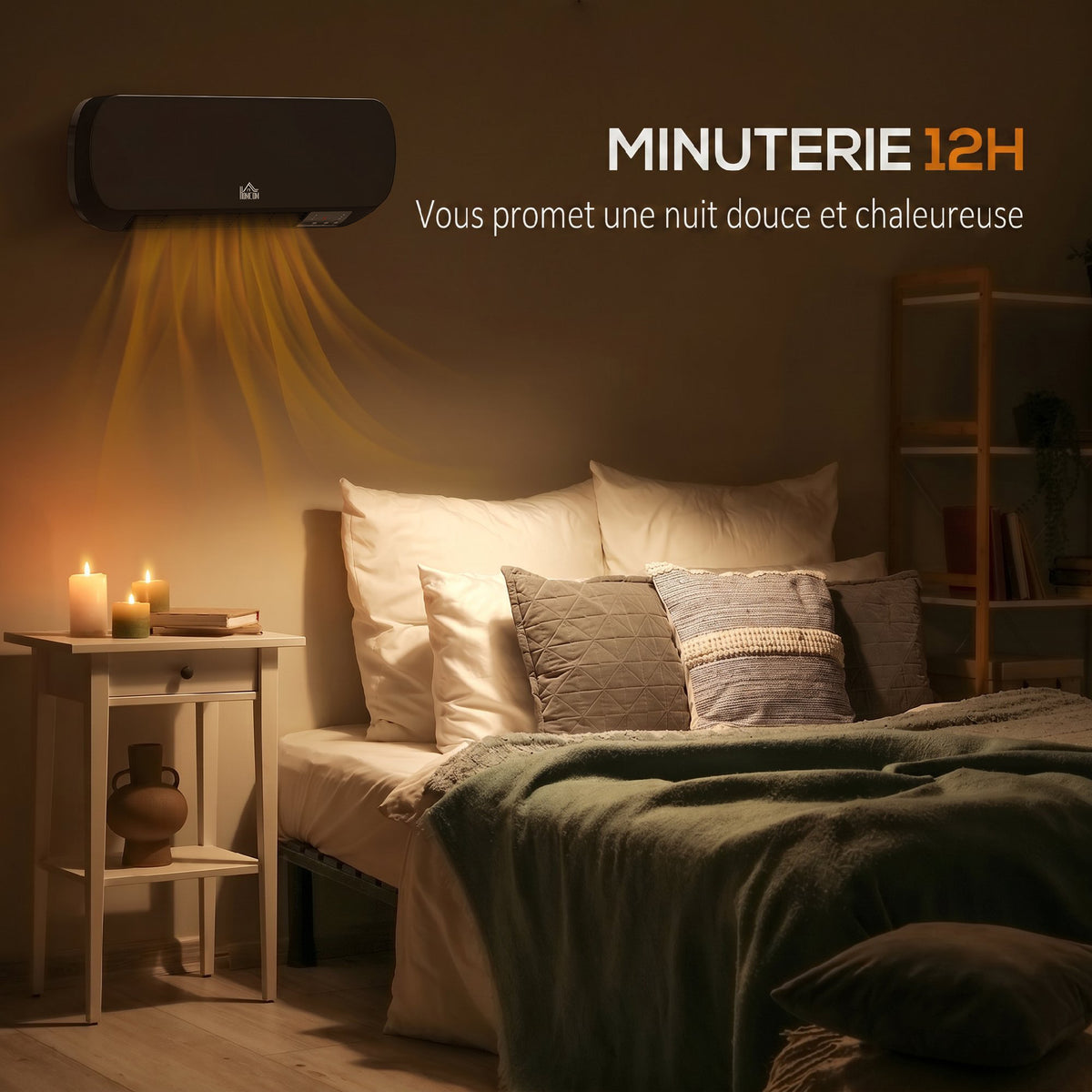 Radiateur Mural Soufflant 2000 W, Chauffage Céramique PTC, 3 Niveaux de Puissance, Télécommande, 45x18,6x11,5cm, Noir