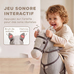 Cheval à bascule pour enfants, jouet à bascule bébé en tissu effet lin avec effets sonores et poignées de sécurité, gris