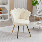 Fauteuil coquillage chaise coiffeuse fauteuil en velours fauteuil de salon avec pieds en métal doré beige
