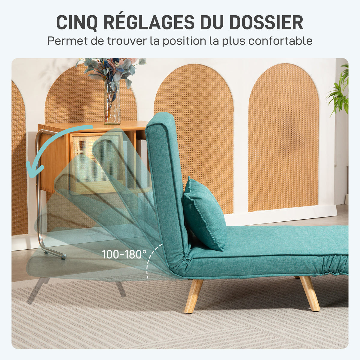 Besaulki bihurgarri bakarrekoa, 3-in-1 klik-klak sofa-ohea, 5 posiziotako bizkarralde erregulagarriarekin, burko barne, berdea