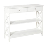 Table de console table d'entrée style table de drapier néo-rétro 2 tiroirs 2 étagères dim. 100L x 30,5l x 80H cm en bois blanc