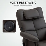 Sillón de masaje con reposapiés, respaldo reclinable hasta 135°, compartimento de almacenamiento, mando a distancia