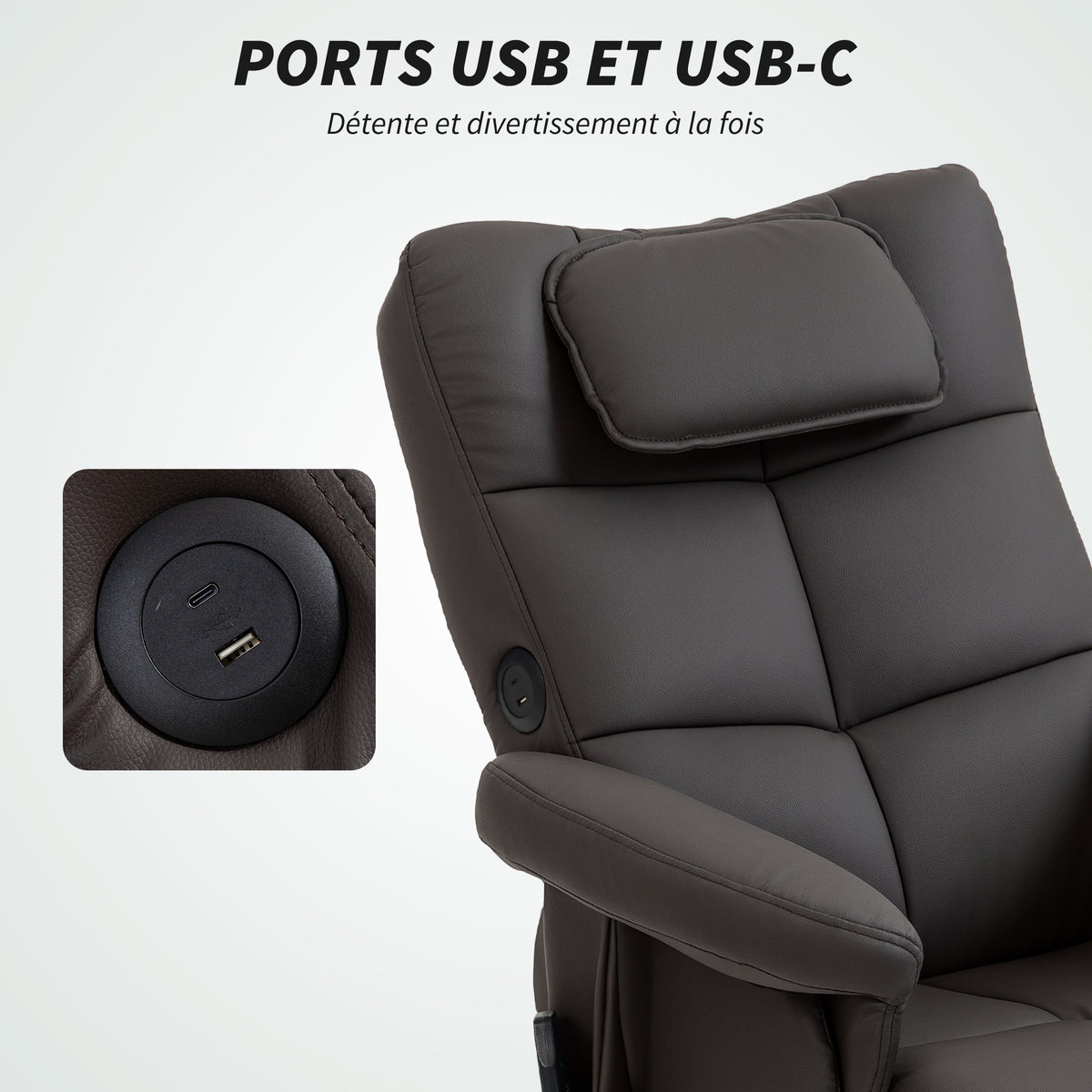 Sillón de masaje con reposapiés, respaldo reclinable hasta 135°, compartimento de almacenamiento, mando a distancia