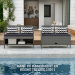 Gartenbank für 2 Personen, 160L Stauraumbank aus PE-Rattan mit Sitzkissen und 2 Kissen, 112 x 62 x 82 cm, Grau