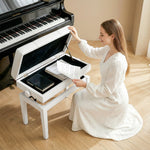 Banquette tabouret siège pour piano coffre intégré hauteur réglable bois hévéa assise revêtement synthétique blanc
