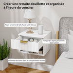 Lot de 2 tables de chevet suspendues, tables de nuit murales avec tiroir et niche, moderne, 40x34x29cm, blanc