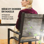 Table de jardin extérieure avec 6 chaises empilables, plateau à lattes 150 cm, structure en acier anti-rouille, noir