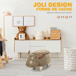 Tabouret Vache - Pouf Vachette - Pouf Taureau Coffre de Rangement 2 en 1 - Pieds Bois d'hévéa revêtement synthétique Aspect Daim Vieilli Marron