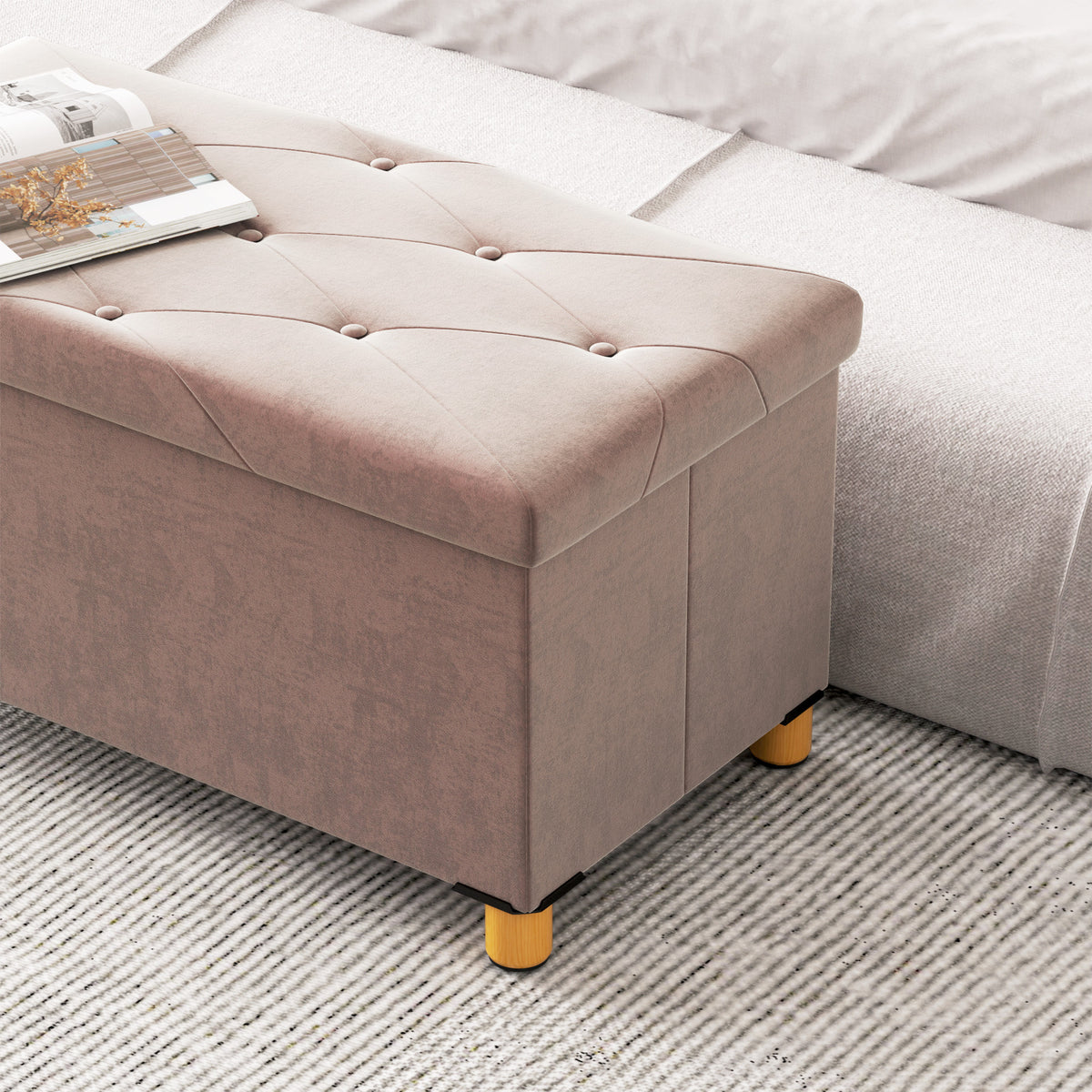 Panca contenitore fondo letto pieghevole volume 67 L capacità di carico 120 kg con coperchio 76L x 38P x 38A cm rosa