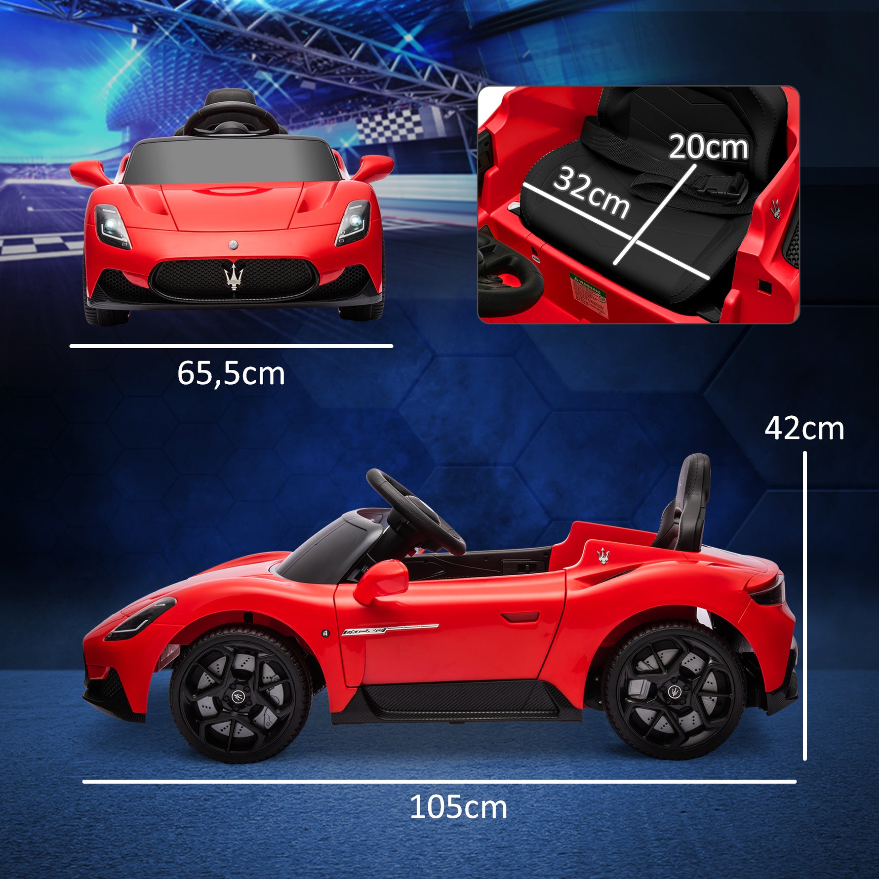 Voiture électrique pour enfants sous licence Maserati MC20 12V, Télécommande, LED, Musique et Klaxon, 3 à 6 Ans, rouge